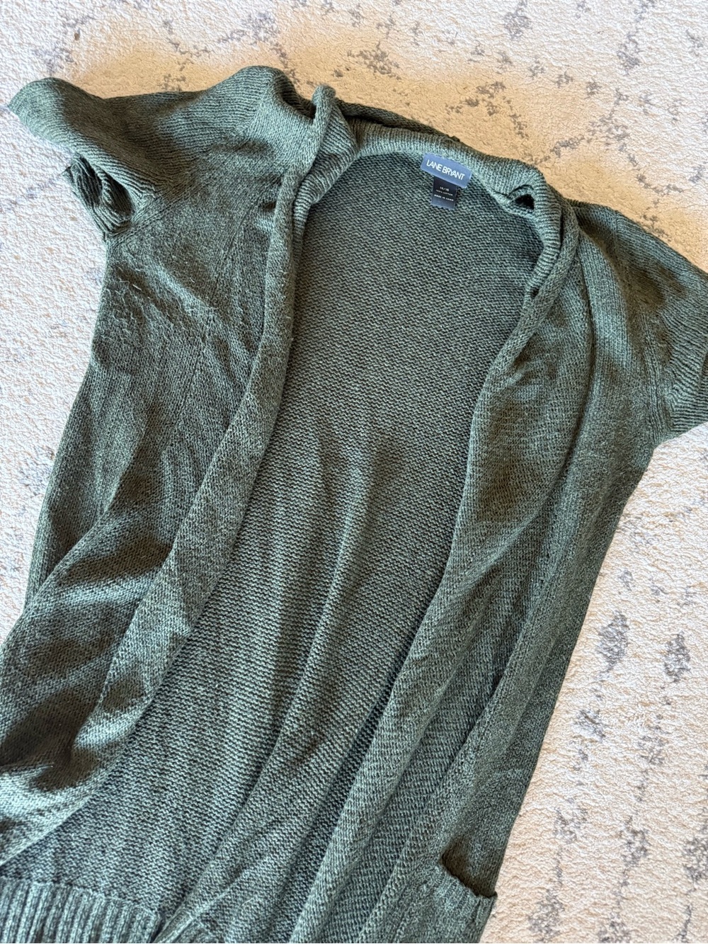 Lane Bryant Olive Green Open-Front Short-Sleeve Cardigan